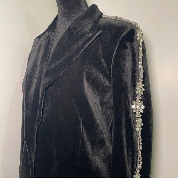 Nadine Merabi- Davina Black Blazer Satin Velvet Embellished Size 6 Evening - Picture 10 of 16